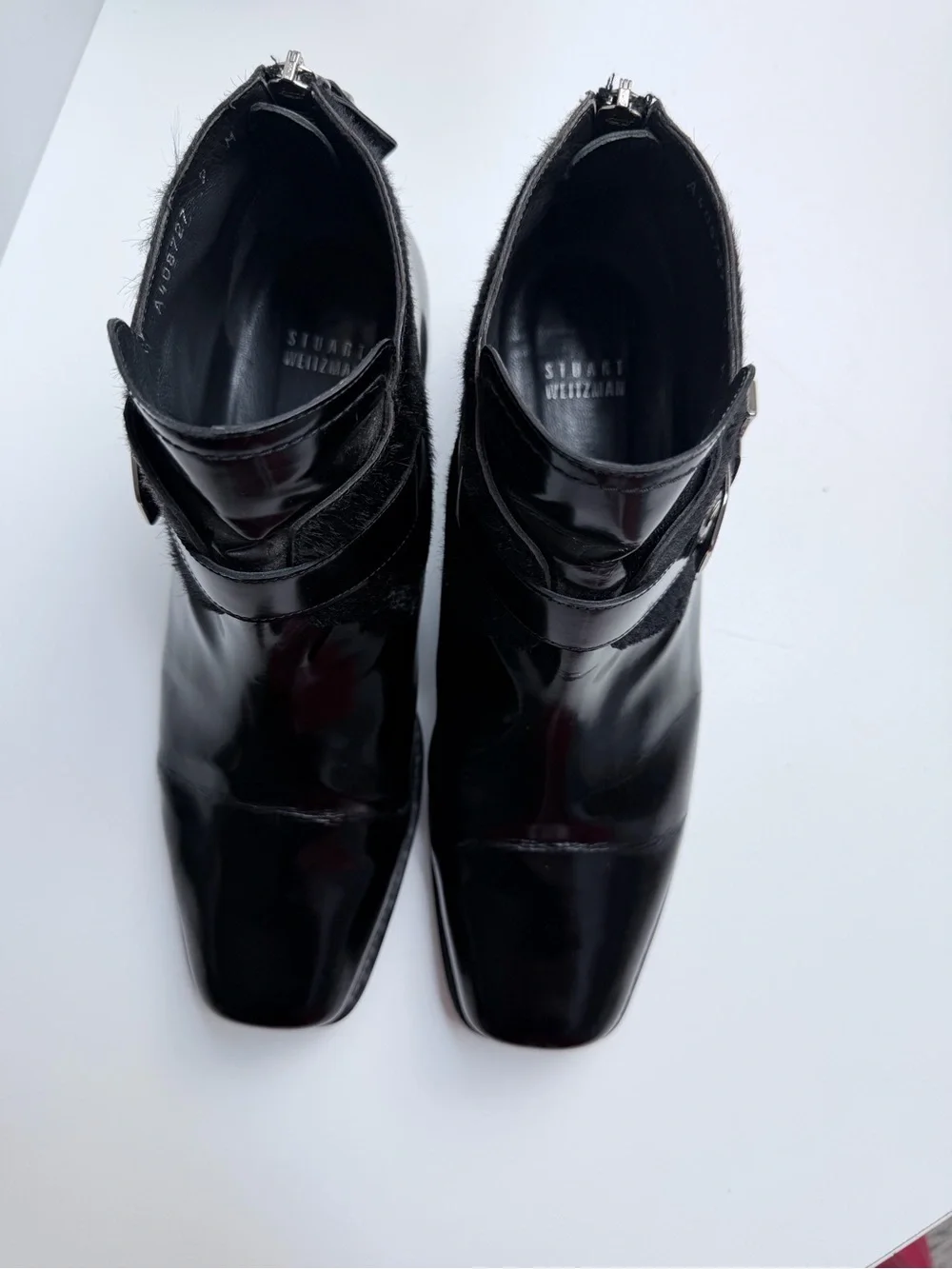 Stuart Weitzman Size 9 Negev Jet Mirror Booties Zip Back